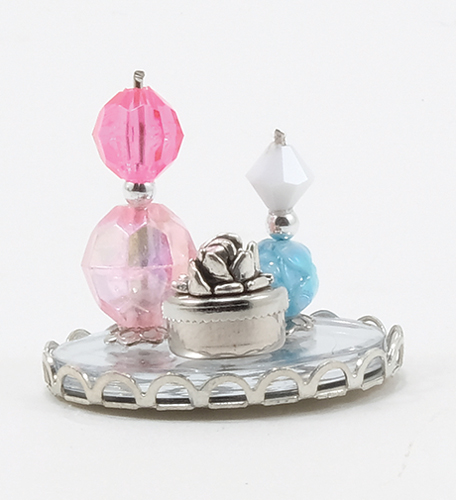 Dollhouse Miniature Perfume Tray W/2 Bottles & Powder Box